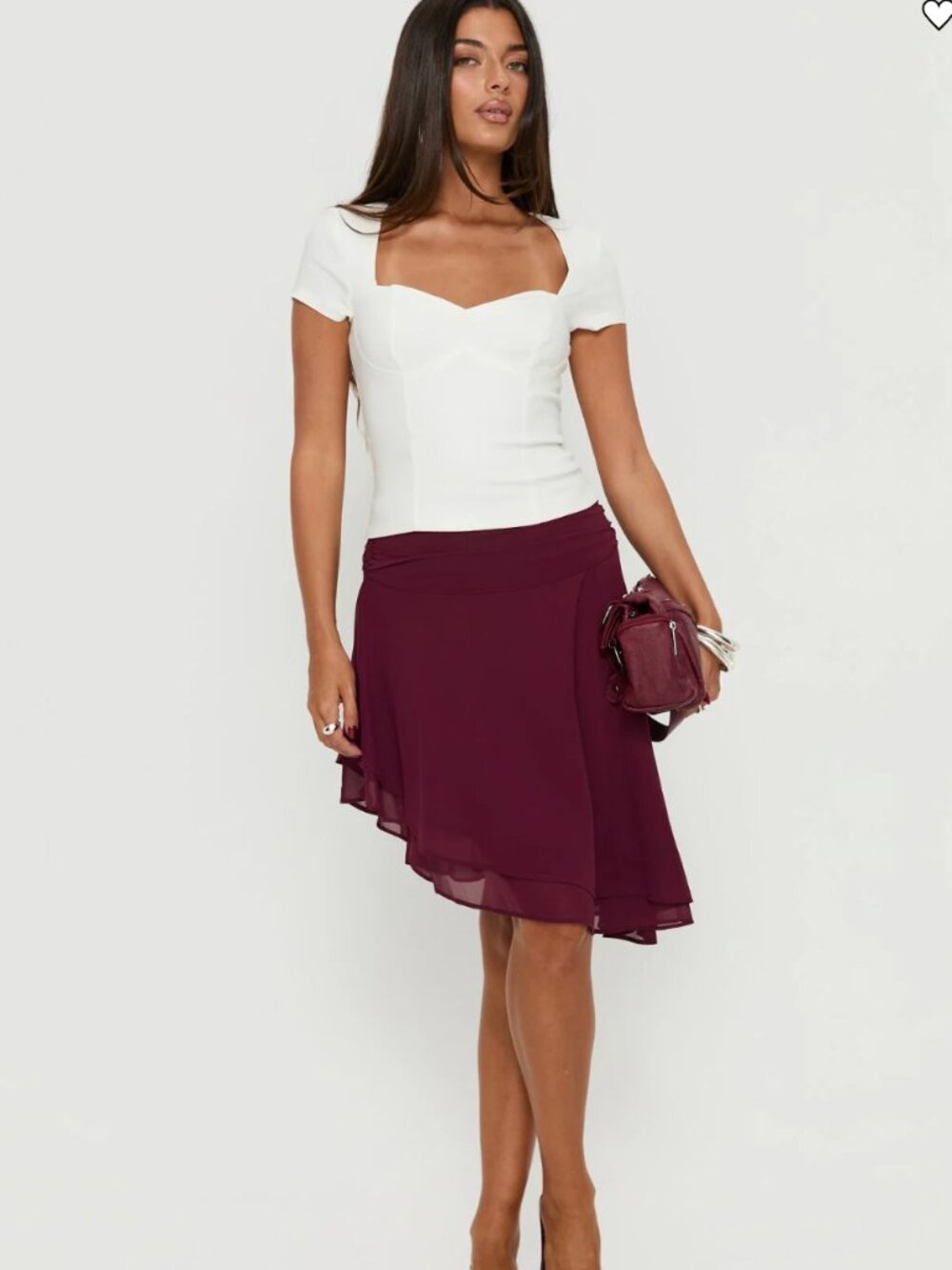 Princess Polly Evanescence Asymmetrical Midi Skirt Cherry US0
